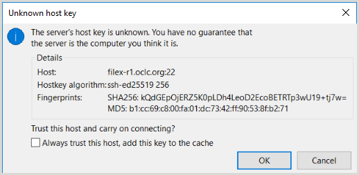 Filezilla key dialog